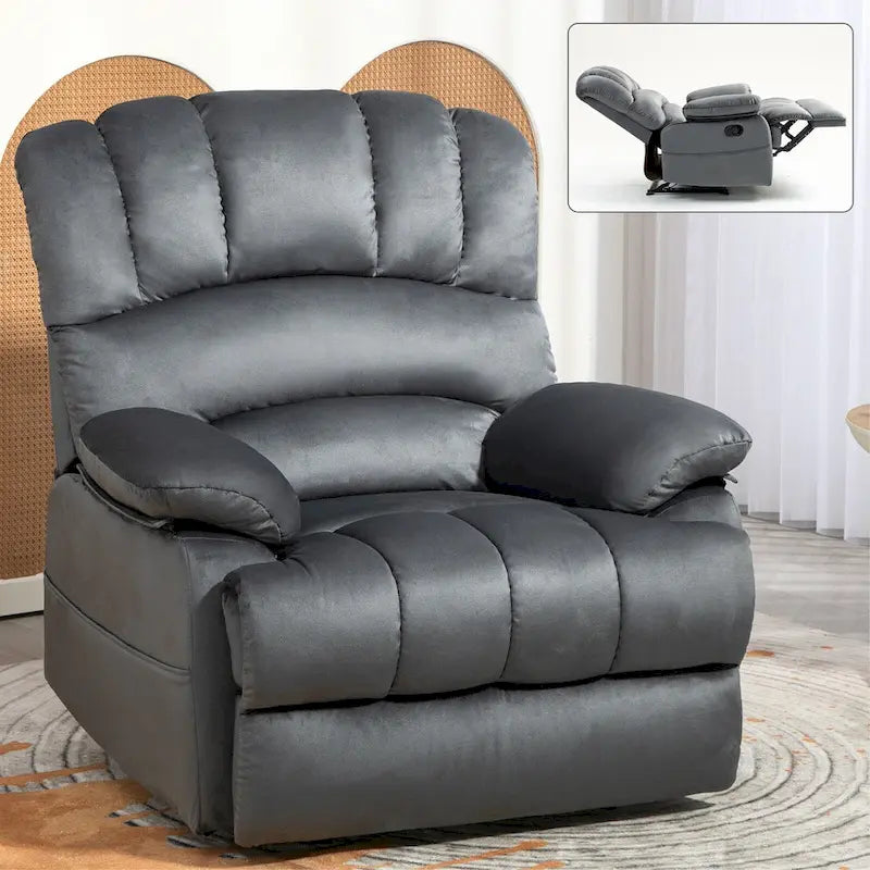 Fauteuil inclinable manuel surdimensionné marron avec inclinaison à 155°, assemblage facile et design généreux pour votre salon.