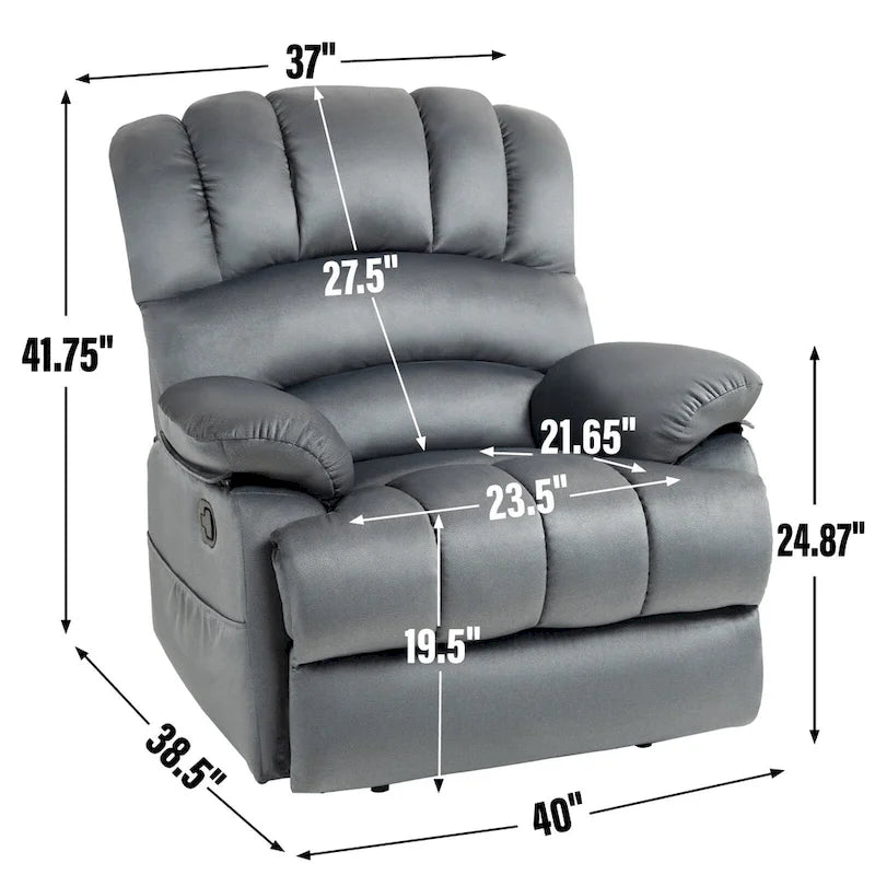 Fauteuil inclinable manuel surdimensionné marron avec inclinaison à 155°, assemblage facile et design généreux pour votre salon.