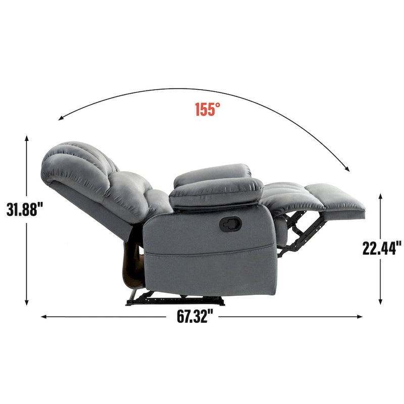Fauteuil inclinable manuel surdimensionné marron avec inclinaison à 155°, assemblage facile et design généreux pour votre salon.