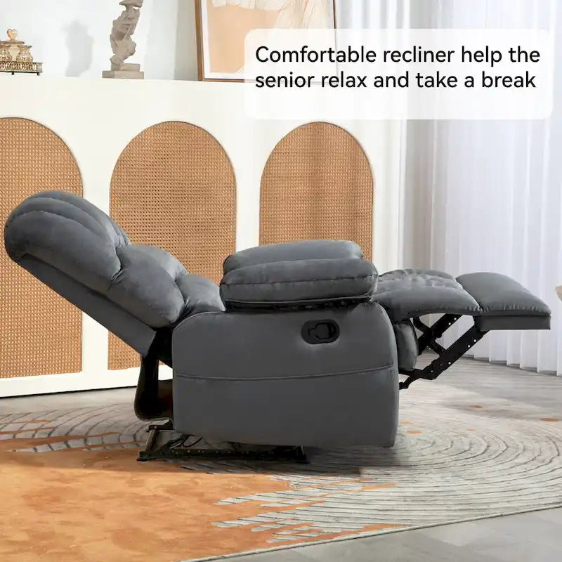 Fauteuil inclinable manuel surdimensionné marron avec inclinaison à 155°, assemblage facile et design généreux pour votre salon.