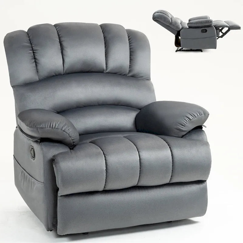 Fauteuil inclinable manuel surdimensionné marron avec inclinaison à 155°, assemblage facile et design généreux pour votre salon.