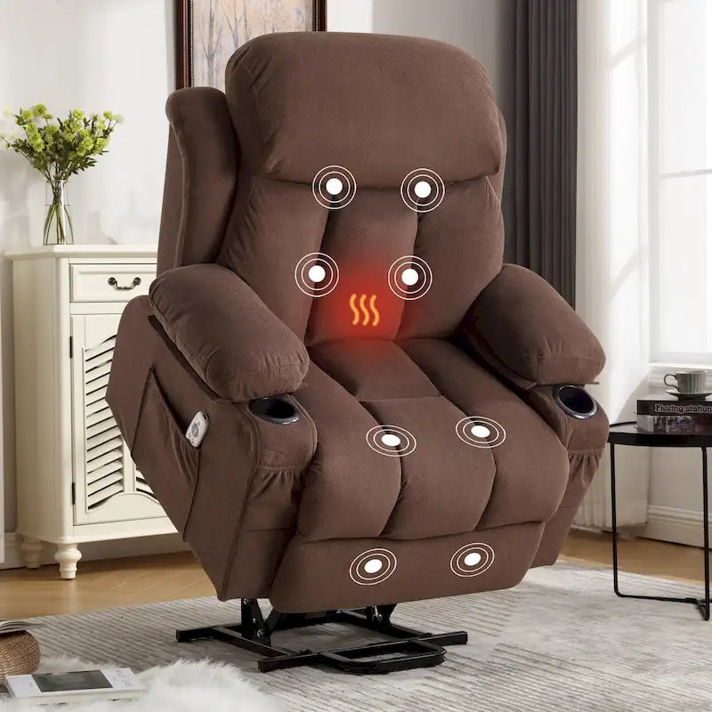 Fauteuil inclinable électrique gris avec chauffage, massage, port USB, poches latérales et télécommande