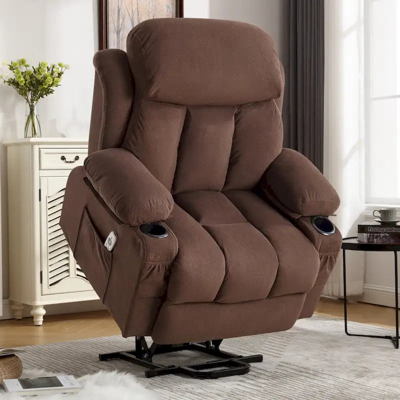 Fauteuil inclinable électrique gris avec chauffage, massage, port USB, poches latérales et télécommande