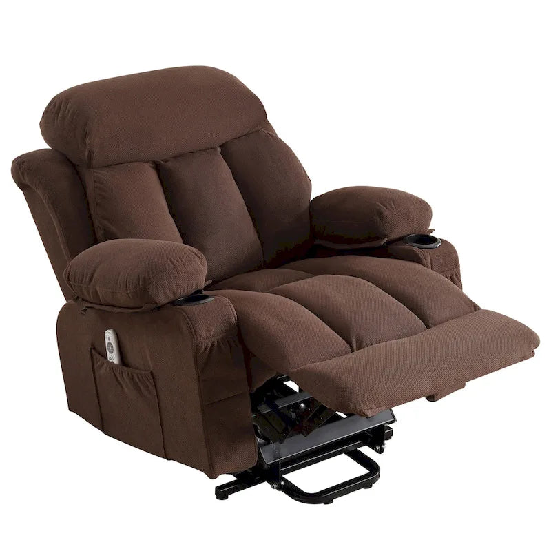 Fauteuil inclinable électrique gris avec chauffage, massage, port USB, poches latérales et télécommande