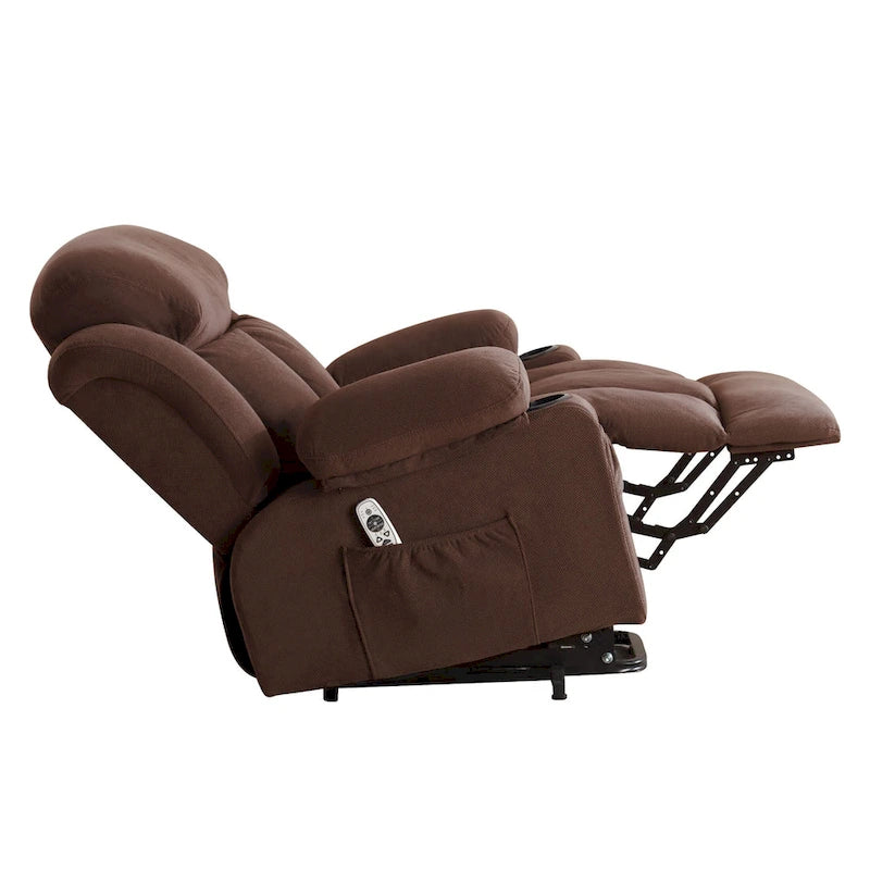 Fauteuil inclinable électrique gris avec chauffage, massage, port USB, poches latérales et télécommande