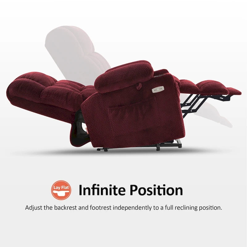 Fauteuil inclinable électrique MCombo à deux moteurs avec position infinie, massage et chaleur, repose-pieds étendu, tissu 7890