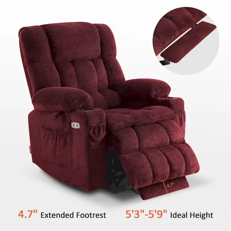 Fauteuil inclinable électrique MCombo à deux moteurs avec position infinie, massage et chaleur, repose-pieds étendu, tissu 7890
