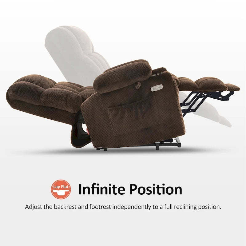 Fauteuil inclinable électrique MCombo à deux moteurs avec position infinie, massage et chaleur, repose-pieds étendu, tissu 7890