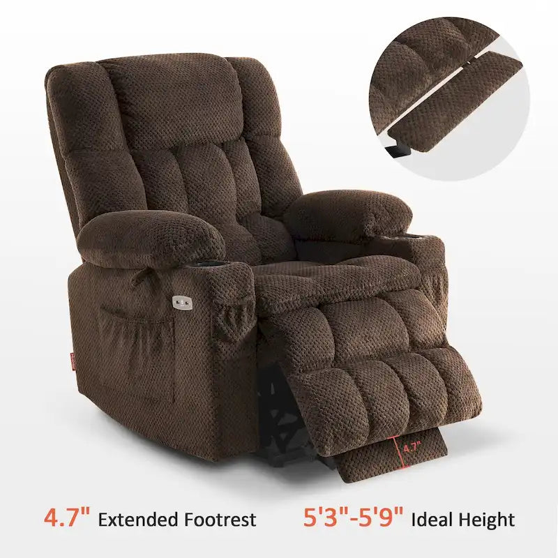 Fauteuil inclinable électrique MCombo à deux moteurs avec position infinie, massage et chaleur, repose-pieds étendu, tissu 7890
