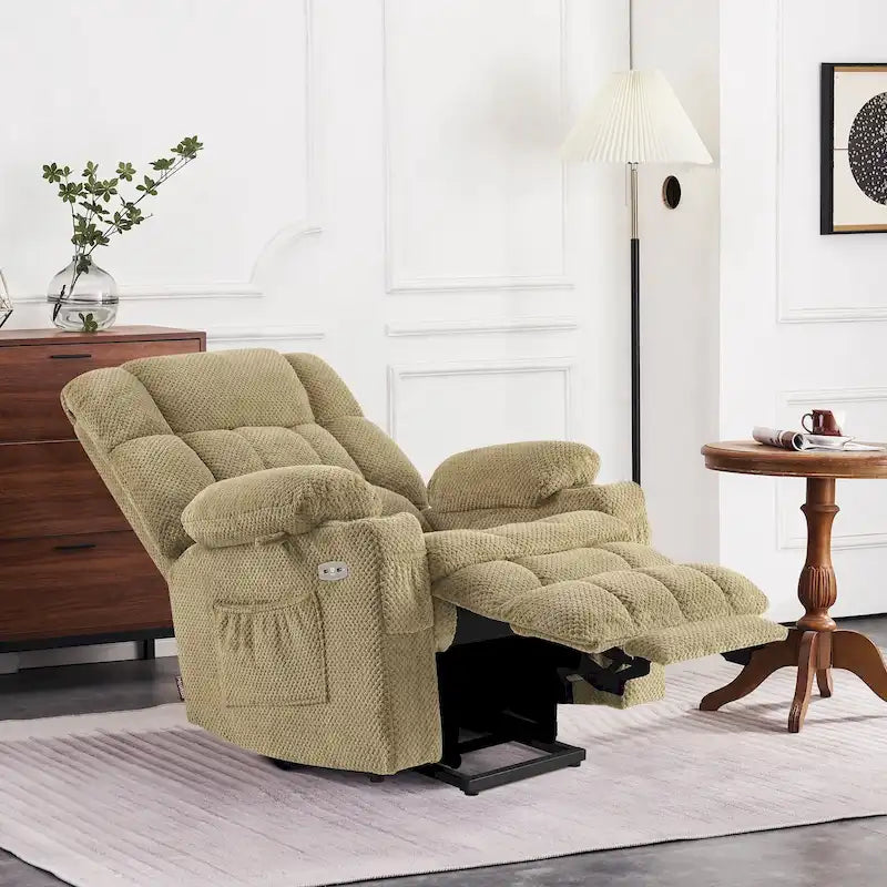 Fauteuil inclinable électrique MCombo à deux moteurs avec position infinie, massage et chaleur, repose-pieds étendu, tissu 7890
