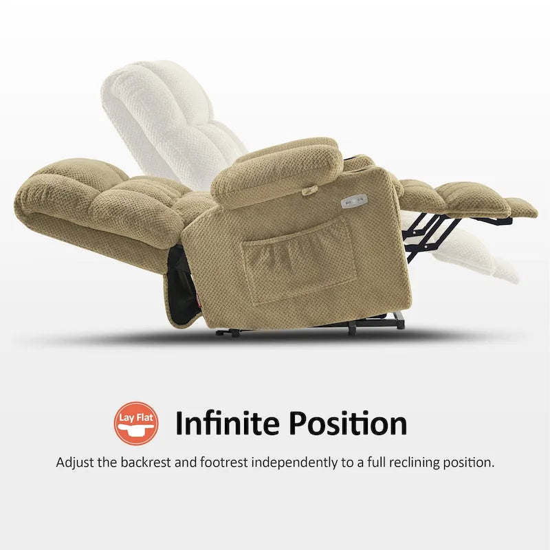 Fauteuil inclinable électrique MCombo à deux moteurs avec position infinie, massage et chaleur, repose-pieds étendu, tissu 7890