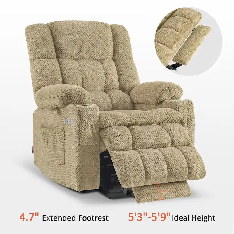 Fauteuil inclinable électrique MCombo à deux moteurs avec position infinie, massage et chaleur, repose-pieds étendu, tissu 7890