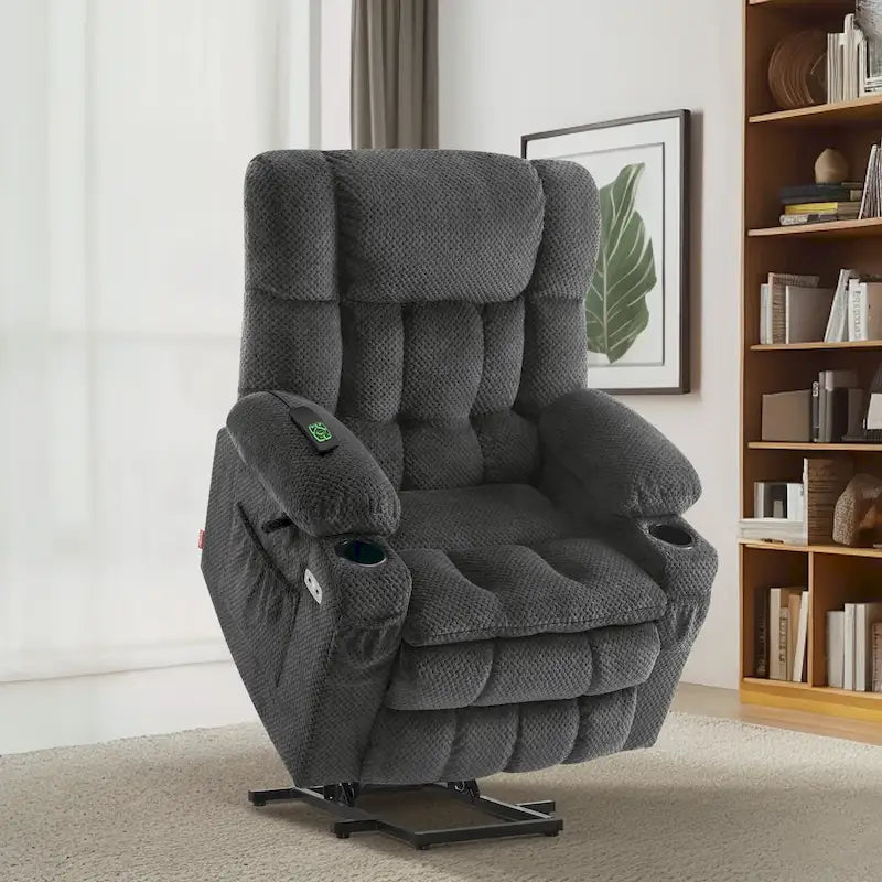 Fauteuil inclinable électrique MCombo à deux moteurs avec position infinie, massage et chaleur, repose-pieds étendu, tissu 7890
