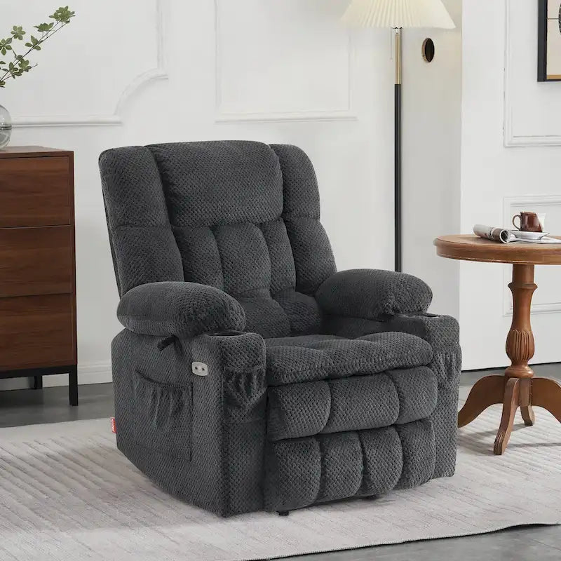 Fauteuil inclinable électrique MCombo à deux moteurs avec position infinie, massage et chaleur, repose-pieds étendu, tissu 7890