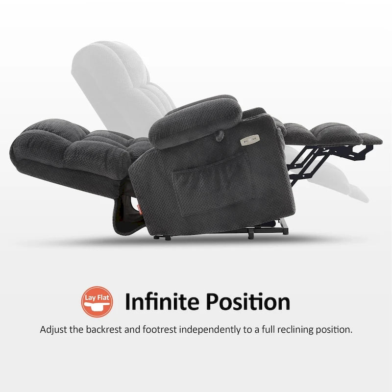 Fauteuil inclinable électrique MCombo à deux moteurs avec position infinie, massage et chaleur, repose-pieds étendu, tissu 7890