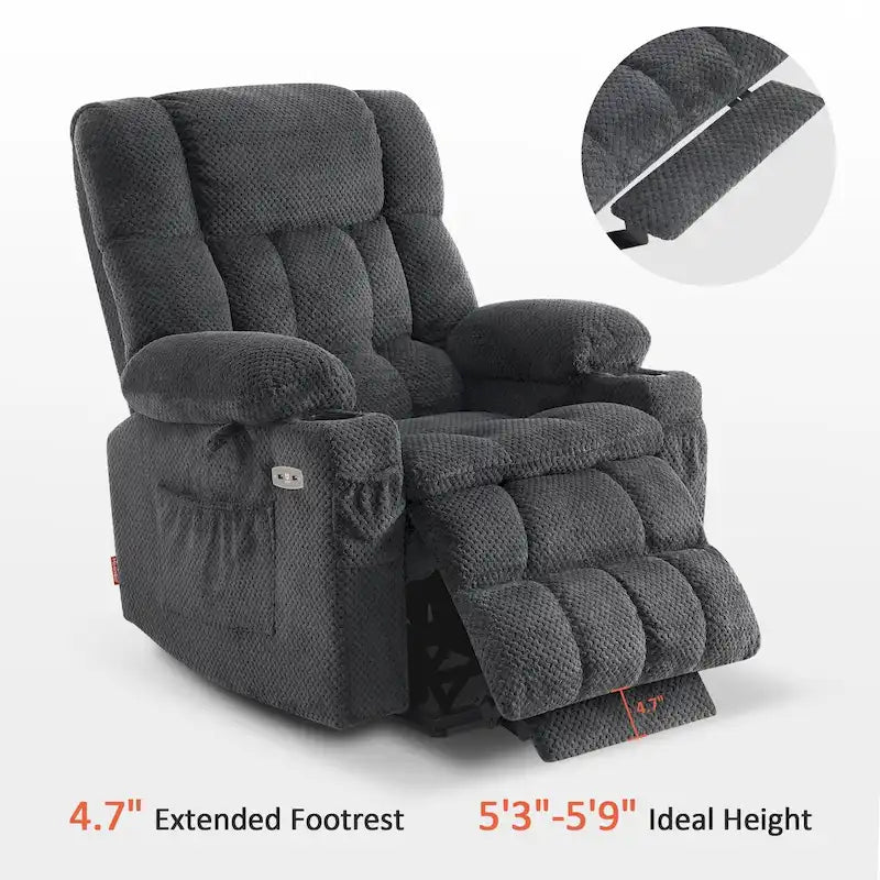 Fauteuil inclinable électrique MCombo à deux moteurs avec position infinie, massage et chaleur, repose-pieds étendu, tissu 7890