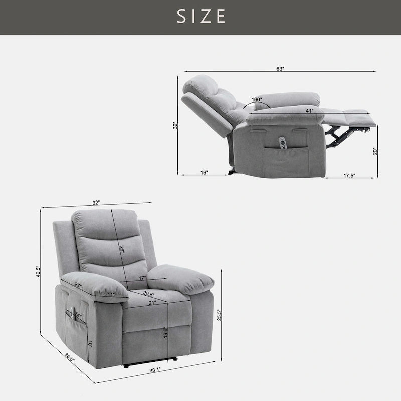 Fauteuil inclinable électrique avec fonction de massage réglable - 36.63 x 38.13 x 40.50