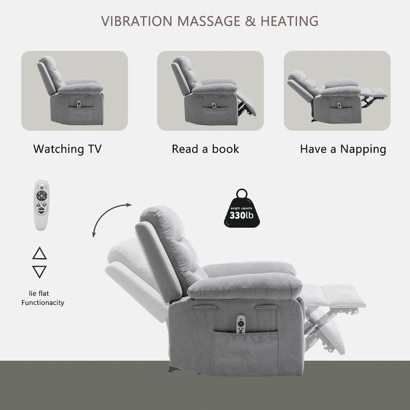 Fauteuil inclinable électrique avec fonction de massage réglable - 36.63 x 38.13 x 40.50