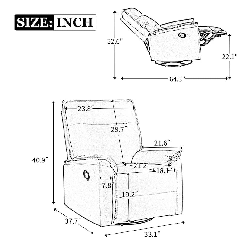 Fauteuil inclinable manuel pivotant à 360 degrés