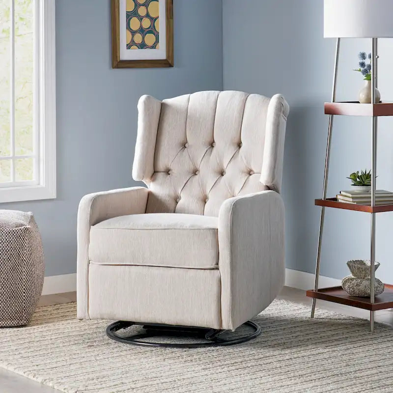 Fauteuil inclinable pivotant Mohaven contemporain à dossier capitonné avec oreilles par Christopher Knight Home