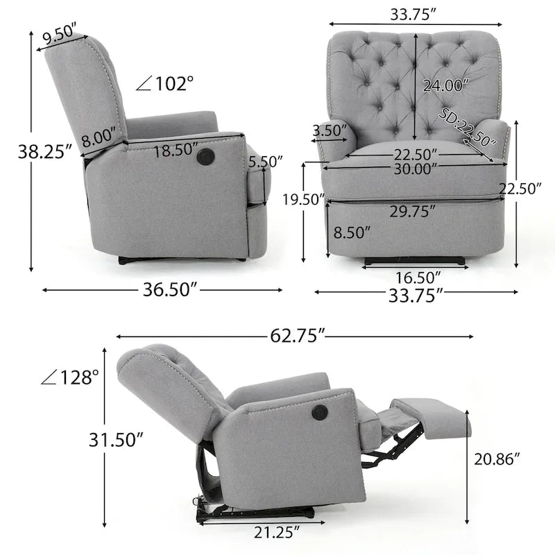 Fauteuil inclinable électrique en tissu capitonné Salomo par Christopher Knight Home
