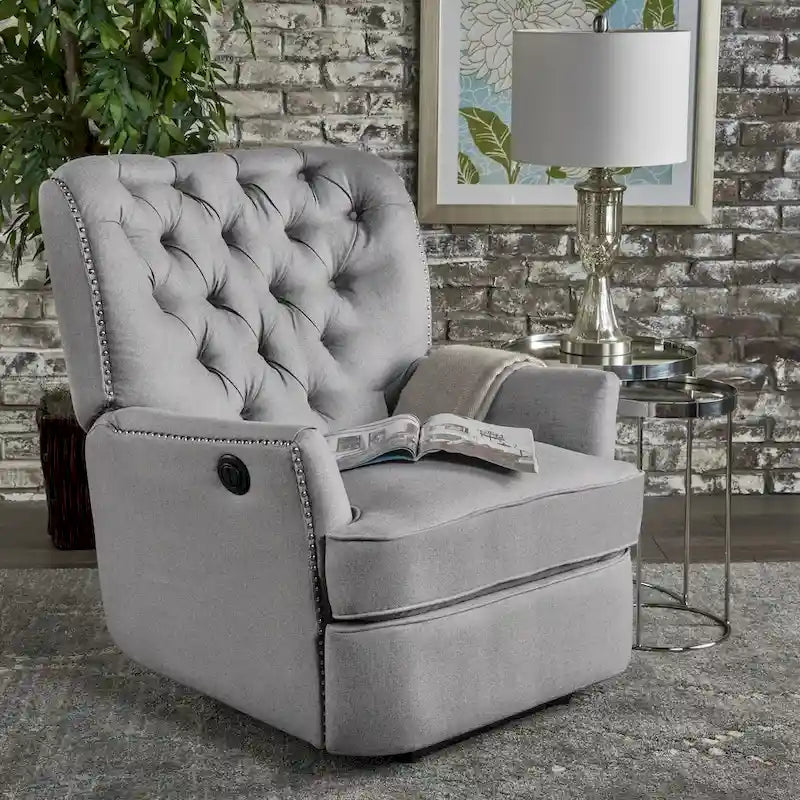 Fauteuil inclinable électrique en tissu capitonné Salomo par Christopher Knight Home