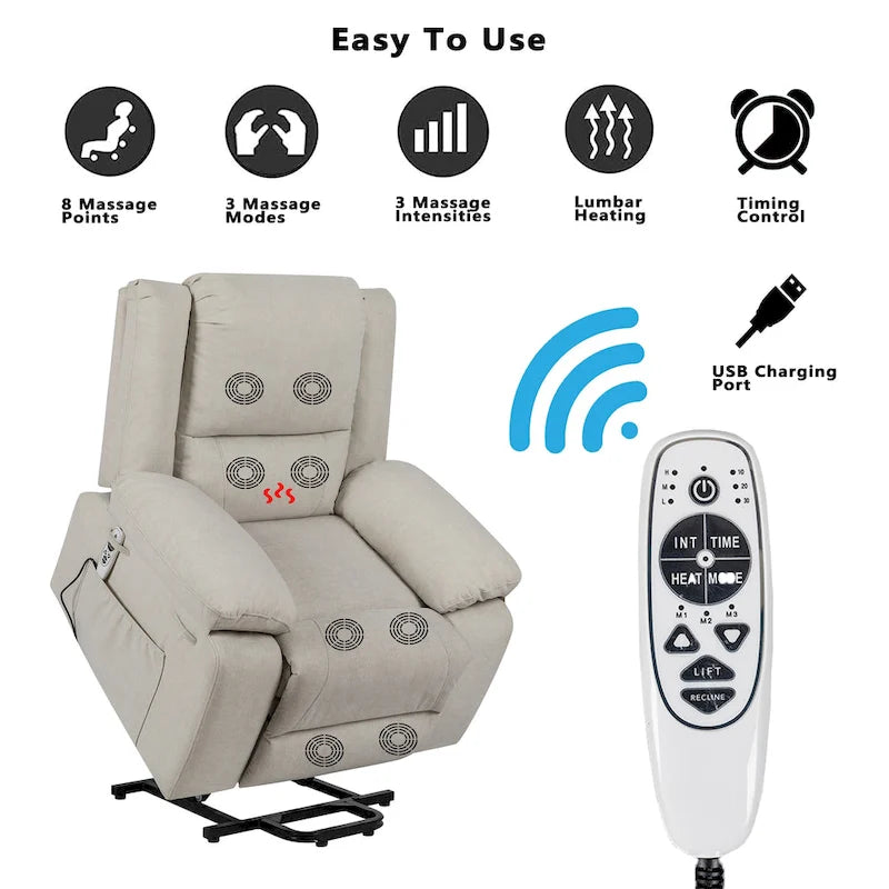Fauteuil inclinable électrique releveur avec massage
