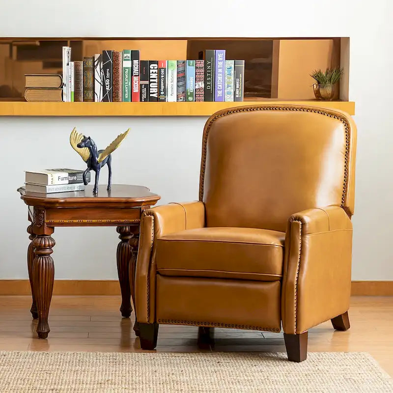 Fauteuil inclinable en cuir véritable Gladis Modern Retro avec garniture cloutée par HULALA HOME