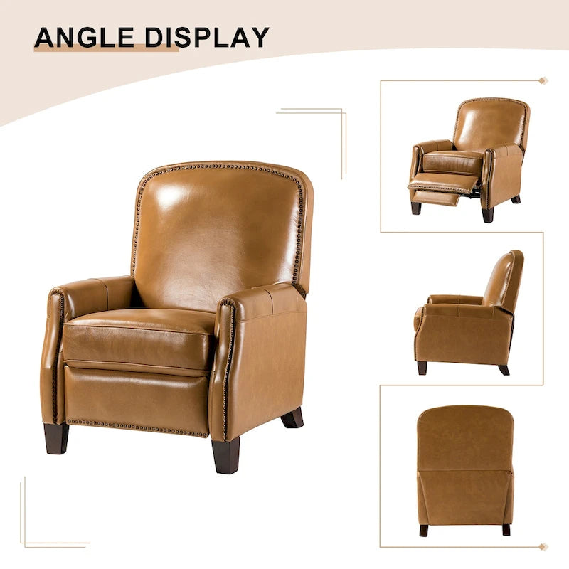 Fauteuil inclinable en cuir véritable Gladis Modern Retro avec garniture cloutée par HULALA HOME