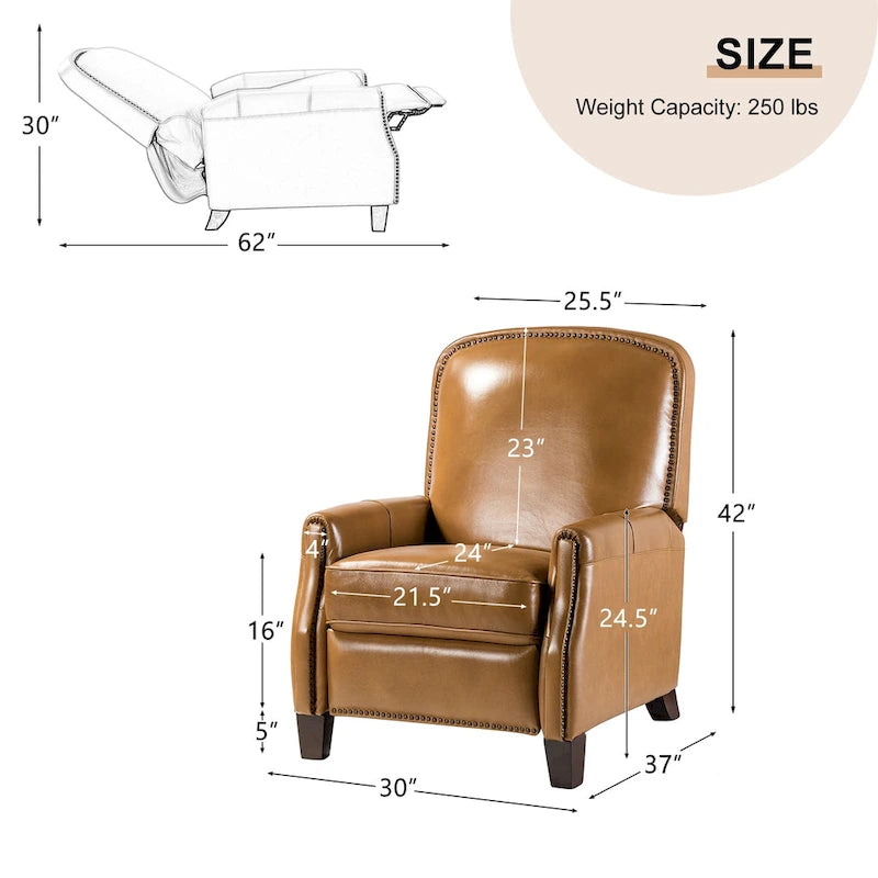 Fauteuil inclinable en cuir véritable Gladis Modern Retro avec garniture cloutée par HULALA HOME
