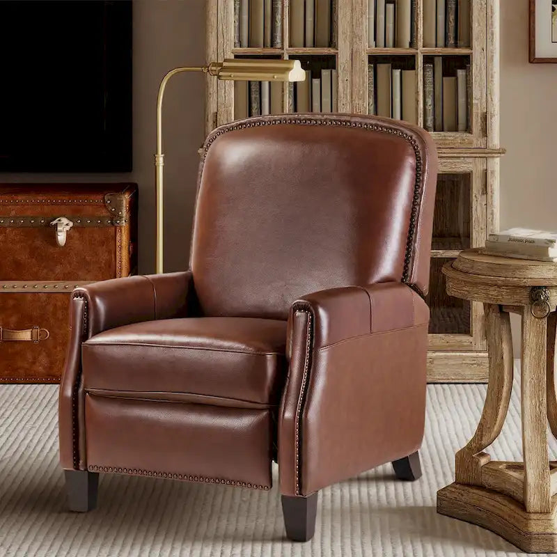 Fauteuil inclinable en cuir véritable Gladis Modern Retro avec garniture cloutée par HULALA HOME