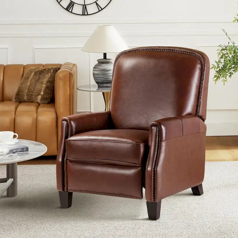 Fauteuil inclinable en cuir véritable Gladis Modern Retro avec garniture cloutée par HULALA HOME