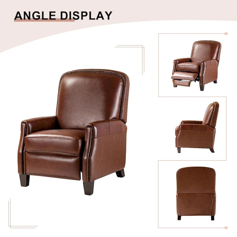 Fauteuil inclinable en cuir véritable Gladis Modern Retro avec garniture cloutée par HULALA HOME