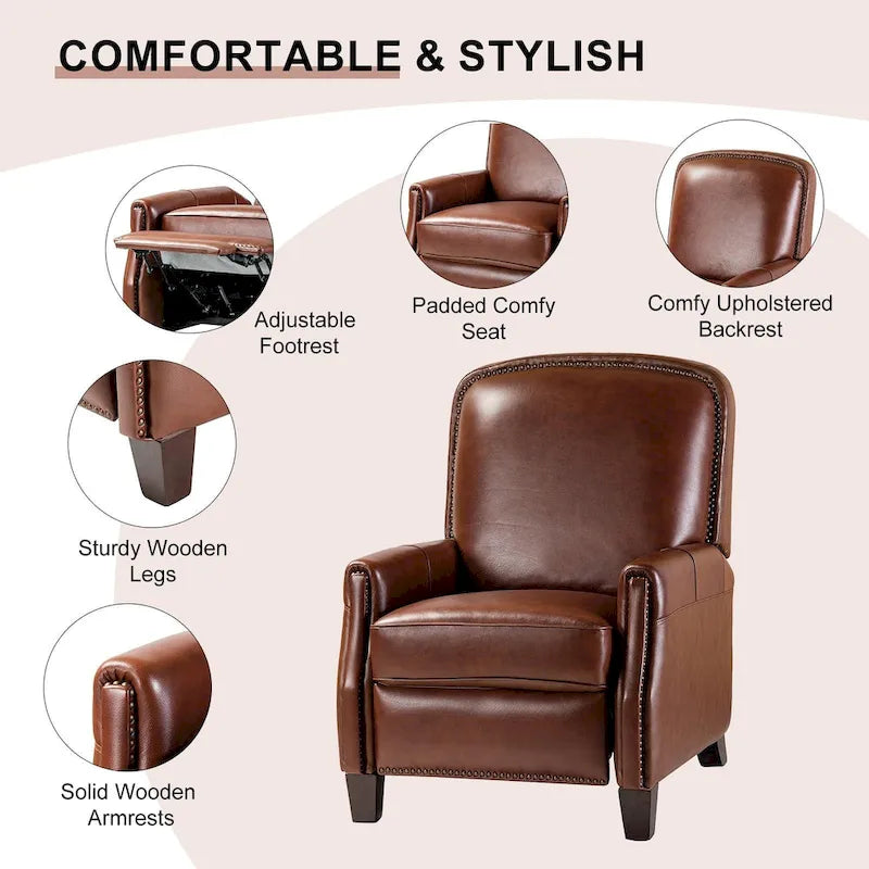 Fauteuil inclinable en cuir véritable Gladis Modern Retro avec garniture cloutée par HULALA HOME