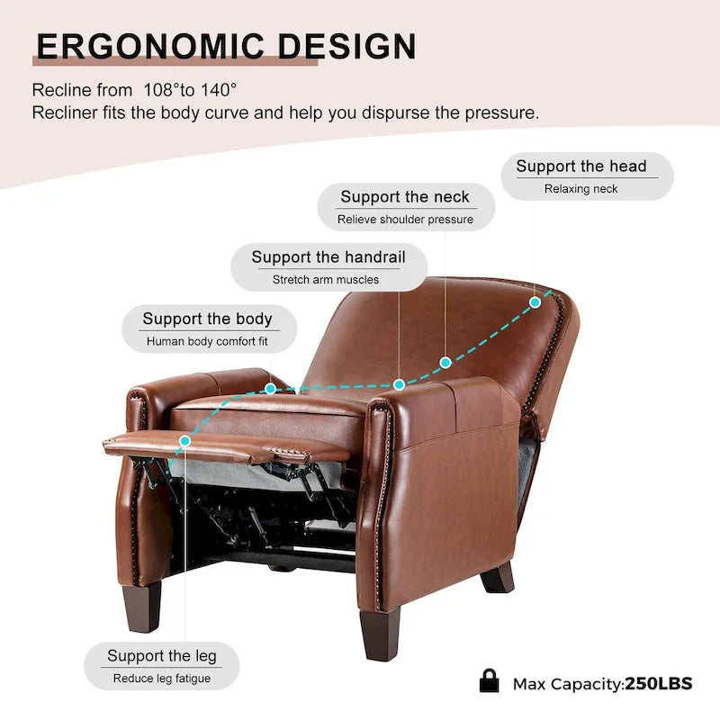 Fauteuil inclinable en cuir véritable Gladis Modern Retro avec garniture cloutée par HULALA HOME