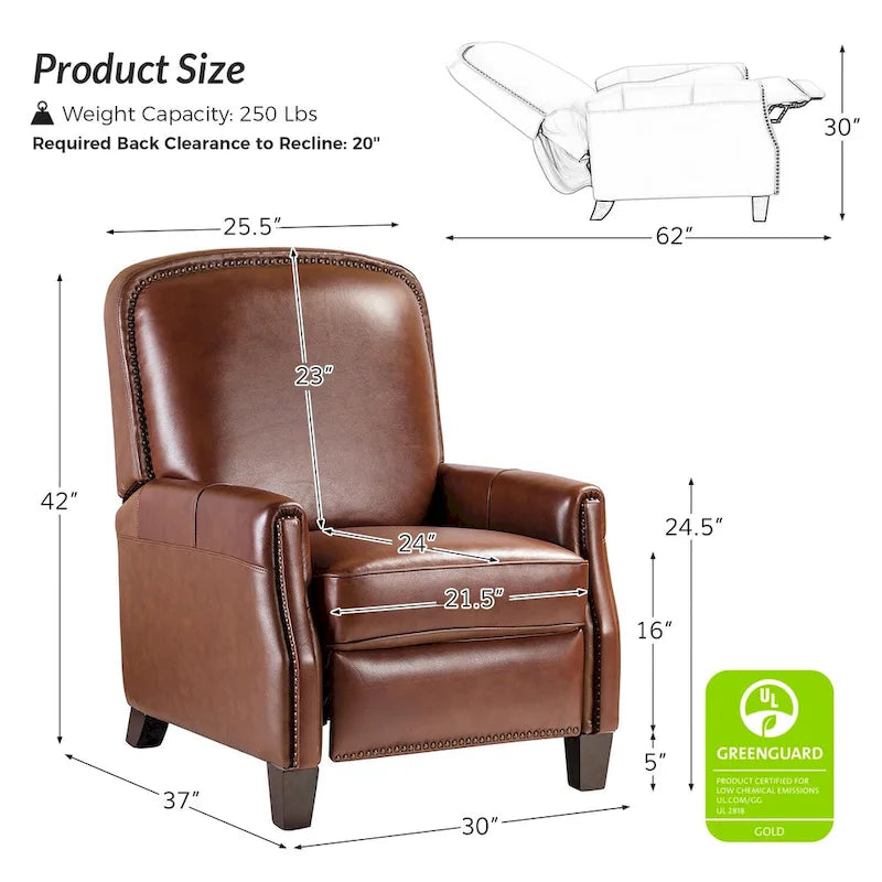 Fauteuil inclinable en cuir véritable Gladis Modern Retro avec garniture cloutée par HULALA HOME