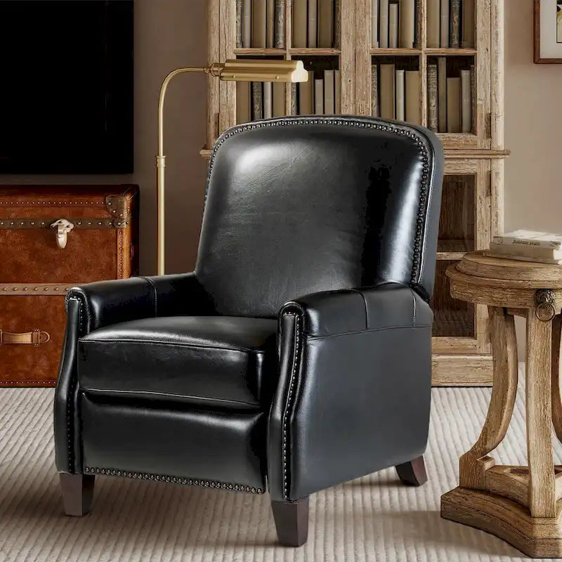 Fauteuil inclinable en cuir véritable Gladis Modern Retro avec garniture cloutée par HULALA HOME