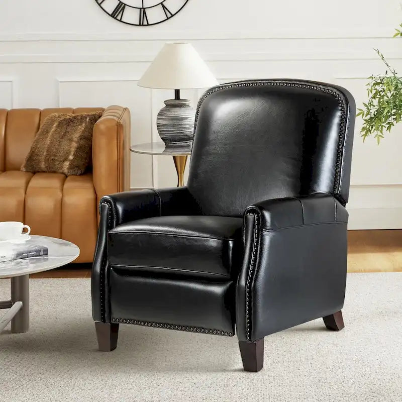 Fauteuil inclinable en cuir véritable Gladis Modern Retro avec garniture cloutée par HULALA HOME