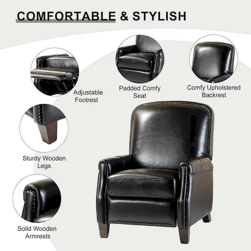 Fauteuil inclinable en cuir véritable Gladis Modern Retro avec garniture cloutée par HULALA HOME