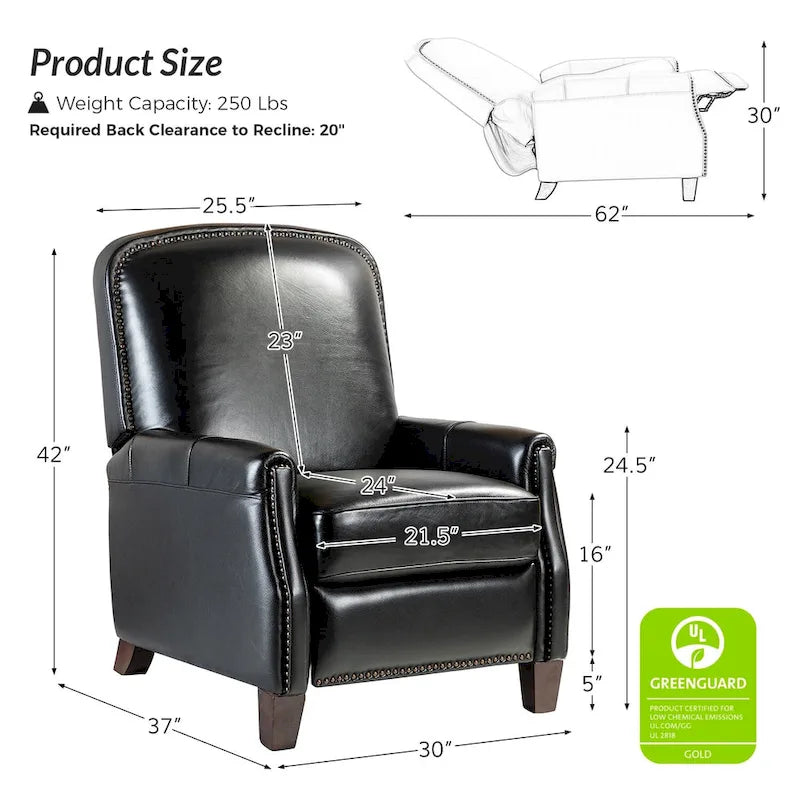 Fauteuil inclinable en cuir véritable Gladis Modern Retro avec garniture cloutée par HULALA HOME