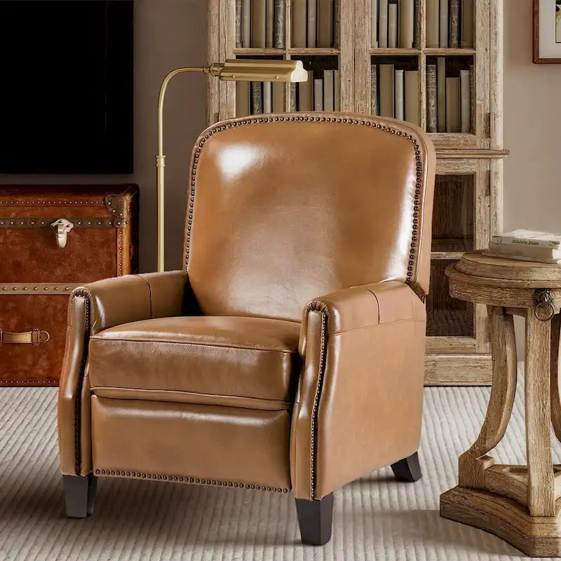 Fauteuil inclinable en cuir véritable Gladis Modern Retro avec garniture cloutée par HULALA HOME