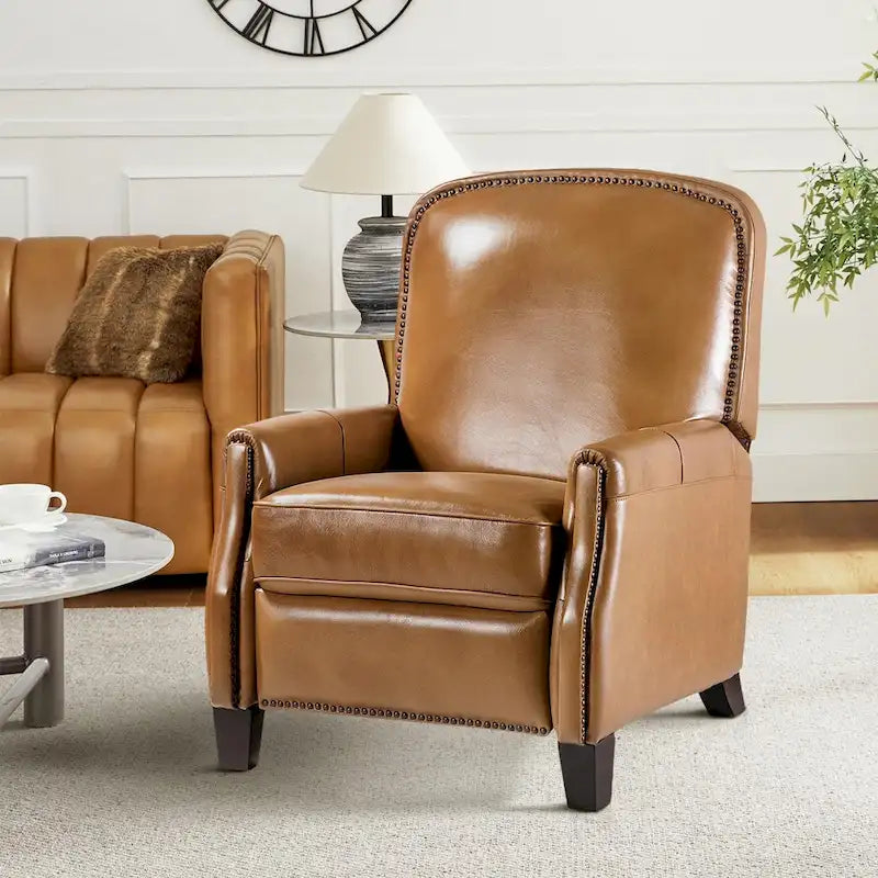 Fauteuil inclinable en cuir véritable Gladis Modern Retro avec garniture cloutée par HULALA HOME