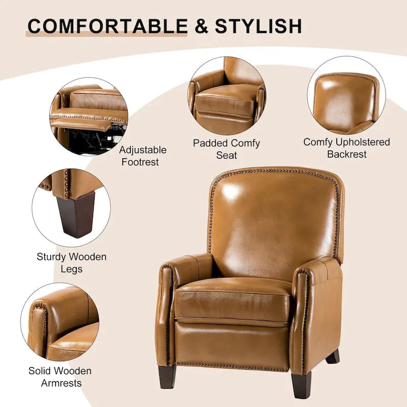 Fauteuil inclinable en cuir véritable Gladis Modern Retro avec garniture cloutée par HULALA HOME