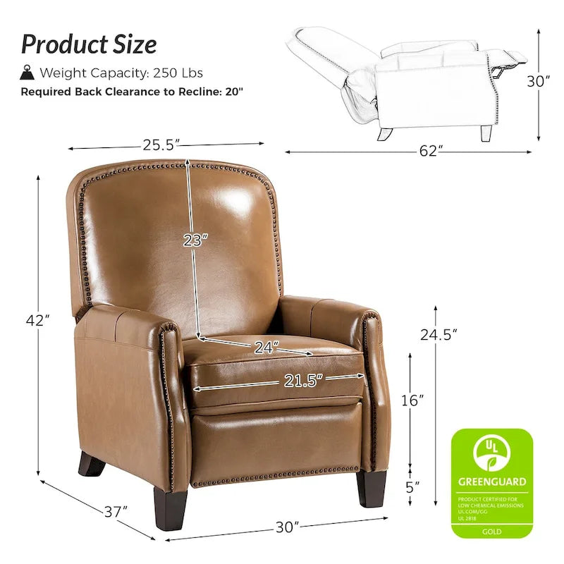 Fauteuil inclinable en cuir véritable Gladis Modern Retro avec garniture cloutée par HULALA HOME