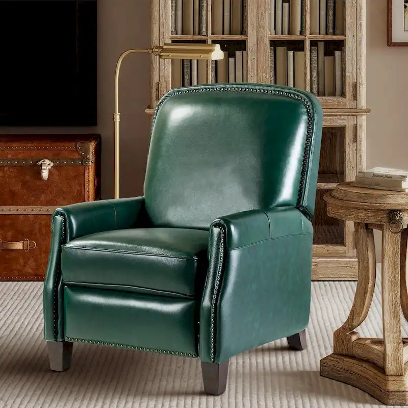 Fauteuil inclinable en cuir véritable Gladis Modern Retro avec garniture cloutée par HULALA HOME