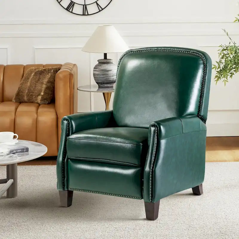 Fauteuil inclinable en cuir véritable Gladis Modern Retro avec garniture cloutée par HULALA HOME