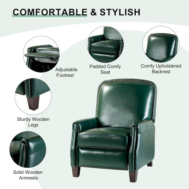 Fauteuil inclinable en cuir véritable Gladis Modern Retro avec garniture cloutée par HULALA HOME