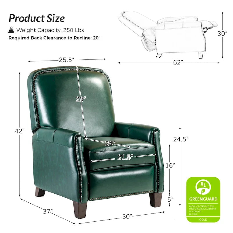 Fauteuil inclinable en cuir véritable Gladis Modern Retro avec garniture cloutée par HULALA HOME