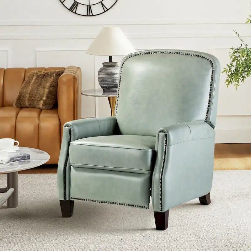 Fauteuil inclinable en cuir véritable Gladis Modern Retro avec garniture cloutée par HULALA HOME
