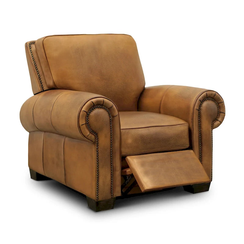 Fauteuil inclinable traditionnel en cuir pleine fleur vieilli à la main Valencia